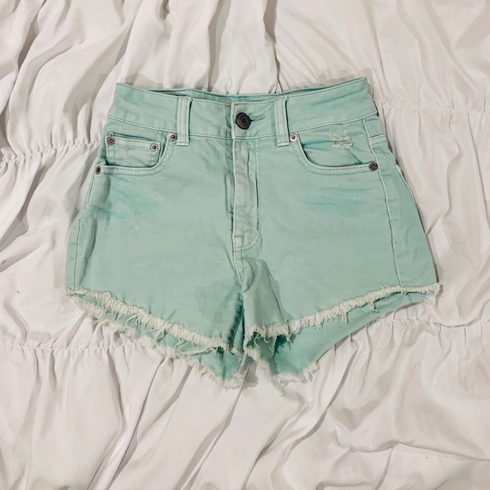 Mint Green High Rise Jean Shorts